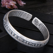 Buddha Stones 999 Sterling Silver Om Mani Padme Hum Heart Sutra Lotus Peace Bracelet Bangle