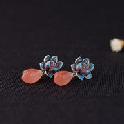 Buddha Stones 925 Sterling Silver Posts Lotus Red Agate Calm Drop Earrings 3