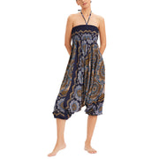 Buddha Stones Two Style Wear Mandala Flower Pattern Loose Smocked Harem Trousers Jumpsuit High Waist Pants