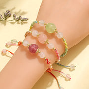 Buddha Stones Strawberry Quartz Pink Crystal Prehnite White Agate Bead Healing Rope Bracelet 13