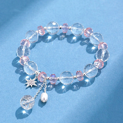 Buddha Stones White Crystal Pink Crystal Protection Star Charm Bracelet 1