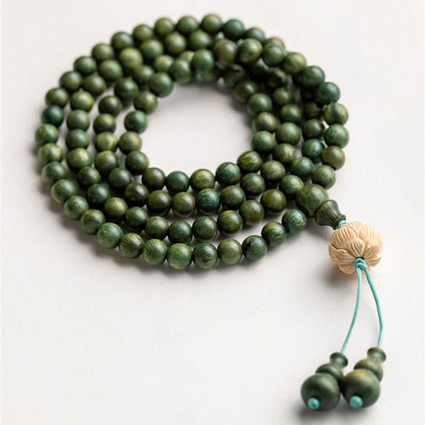 Buddha Stones 108 Mala Beads Green Sandalwood Boxwood Lotus Positive Bracelet (Extra 35% Off | USE CODE: FS35) - image 4