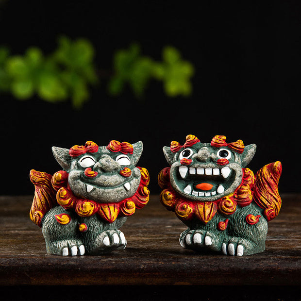 Buddha Stones Small Pair of Lion Fu Foo Dogs Ward Off Evil Protection Home Resin Decoration (Extra 30% Off | USE CODE: FS30) - image 1