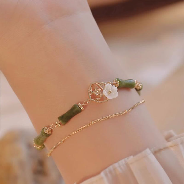 FREE Today: Increase Courage 14k Gold Plated Copper Peridot Bamboo Flower Wealth Double Layer Bracelet