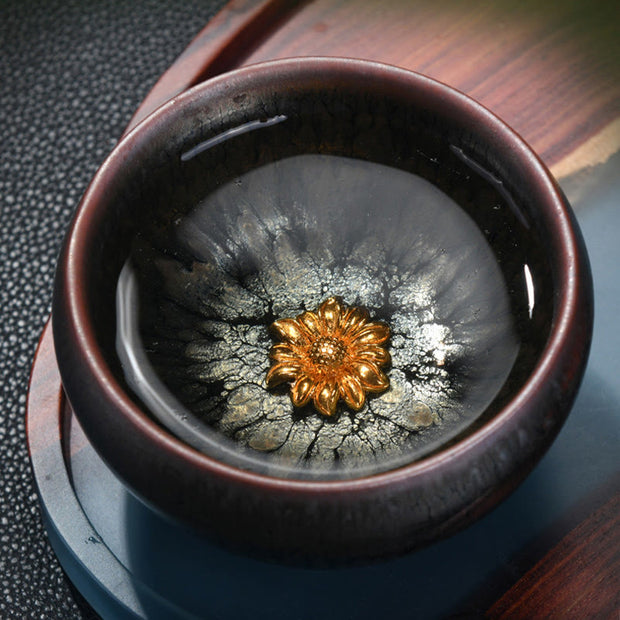 Buddha Stones 24K Gold Inlaid Sunflower Chinese Jianzhan Glaze Kiln Change Ceramic Teacup Tenmoku Kung Fu Tea Cup (Extra 35% Off | USE CODE: FS35) - image 9