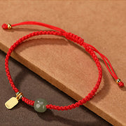 Buddha Stones 925 Sterling Silver Hetian Jade Blessing Wealth Red String Bracelet Bracelet BS 3