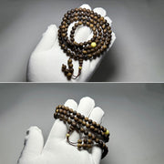Buddha Stones 999 Gold Tarakan 108 Mala Beads Agarwood Amber Ward Off Evil Spirits Bracelet Mala Bracelet BS 12