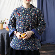 Buddha Stones Flowers Cotton Linen Jacket Shirt Chinese Northeast Style Winter Clothing 46