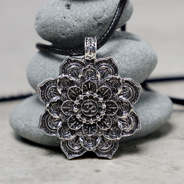 Buddha Stones Tibetan Lotus Blessing Necklace Pendant