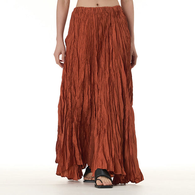 Buddha Stones Solid Color Loose Long Elastic Waist Skirt 101