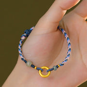 Buddha Stones 999 Sterling Silver Hetian Jade Knitted Hand Rope Luck Health Bracelet 3