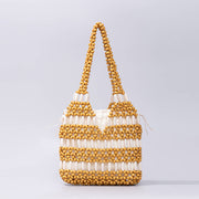 Buddha Stones Hand-woven Round Wooden Beads Handbag Shoulder Bag BS Yellow 20*4*20cm