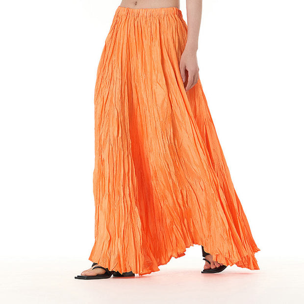 Buddha Stones Solid Color Loose Long Elastic Waist Skirt 119