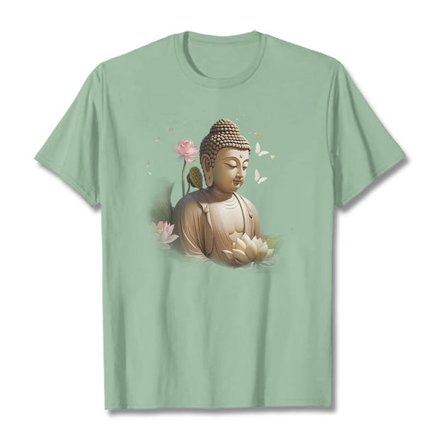 Buddha Stones Lotus Butterfly Meditation Buddha Tee T-shirt T-Shirts BS PaleGreen 2XL