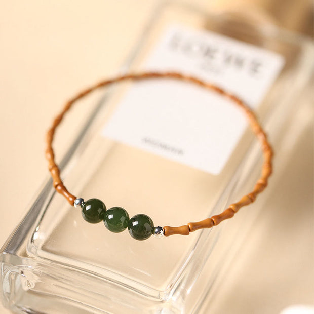 FREE Today: Cleanes Energy Natural Olive Pit Bamboo Pattern Hetian Jade Beads Positive Bracelet