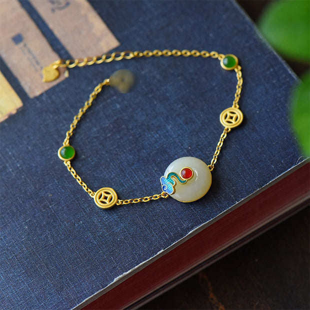 Buddha Stones Jade Copper Coins Auspicious Clouds Prosperity Necklace Pendant Bracelet Ring Earrings Bracelet Necklaces & Pendants BS Bracelet(Wrist Circumference 16cm)