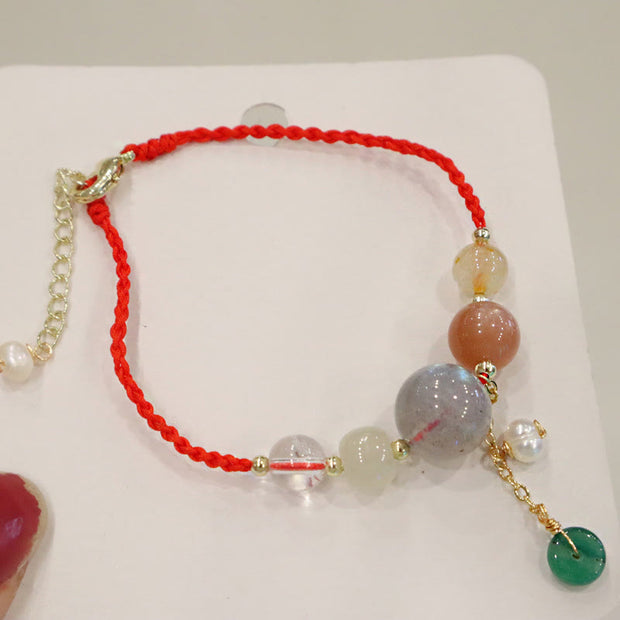 Buddha Stones Moonstone Sunstone Beads Peace Buckle Charm Healing Bracelet Bracelet BS 5
