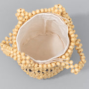 Buddha Stones Hand-woven Bucket Portable Wooden Beads Handbag