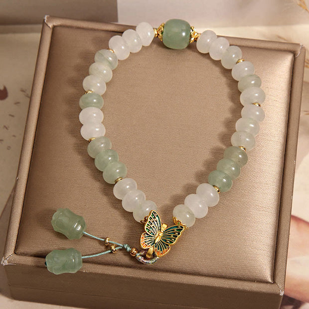 Buddha Stones Natural Tianshan Jade Abacus Beads Butterfly Prosperity Bracelet