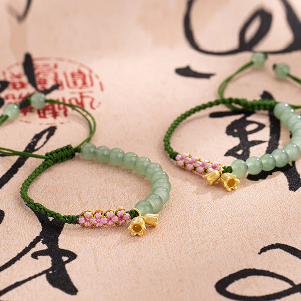 FREE Today: Promote New Beginning Handmade Jade Bead Lily of the Valley Charm Luck Braided Bracelet
