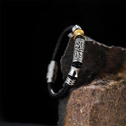 FREE Today: Balance Energy Tang Dynasty Flower Design Luck Stainless Steel Buckle Leather Bracelet