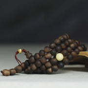 Buddha Stones 999 Gold Tarakan 108 Mala Beads Agarwood Amber Ward Off Evil Spirits Bracelet Mala Bracelet BS 2
