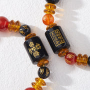 Buddha Stones Five Elements Black Onyx Red Agate Wisdom Wealth Bracelet Bracelet BS 22