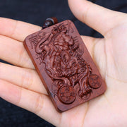 Buddha Stones Natural Lightning Struck Jujube Wood PiXiu Copper Coin Good Fortune Necklace Pendant
