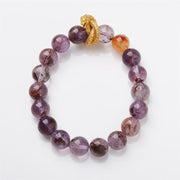 Buddha Stones Purple Phantom Copper Gold-plated Dragon Wisdom Bracelet