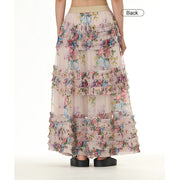Buddha Stones Colorful Flowers Loose Mesh Tulle Skirt See-Through Design 5