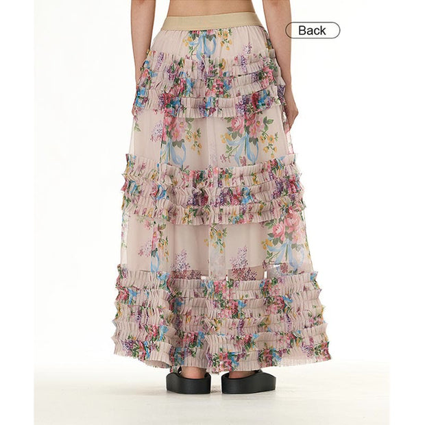 Buddha Stones Colorful Flowers Loose Mesh Tulle Skirt See-Through Design 5