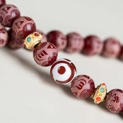 Buddha Stones Red Bodhi Seed Om Mani Padme Hum Lotus Engraved Harmony Bracelet Mala Bracelet BS 5