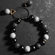 Buddha Stones Black Obsidian Lava Rock Stone Yin Yang Strength Bracelet