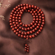 Buddha Stones Tibetan Small Leaf Red Sandalwood 108 Beads Mala Meditation Bracelet