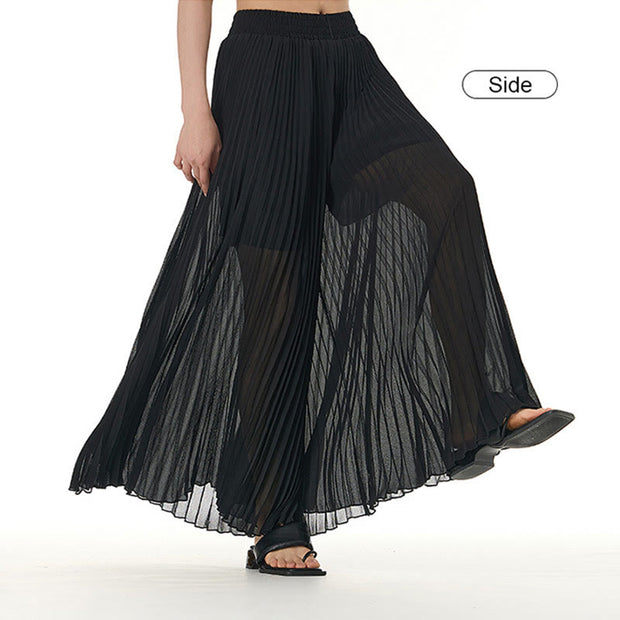 Buddha Stones Solid Color Loose Long Pleated Wide Leg Pants 15