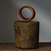 Buddha Stones Bamboo Leaf Butterfly Cherry Blossom Persimmon Wood Handle Handbag Handbags BS Butterfly 16*17*12cm