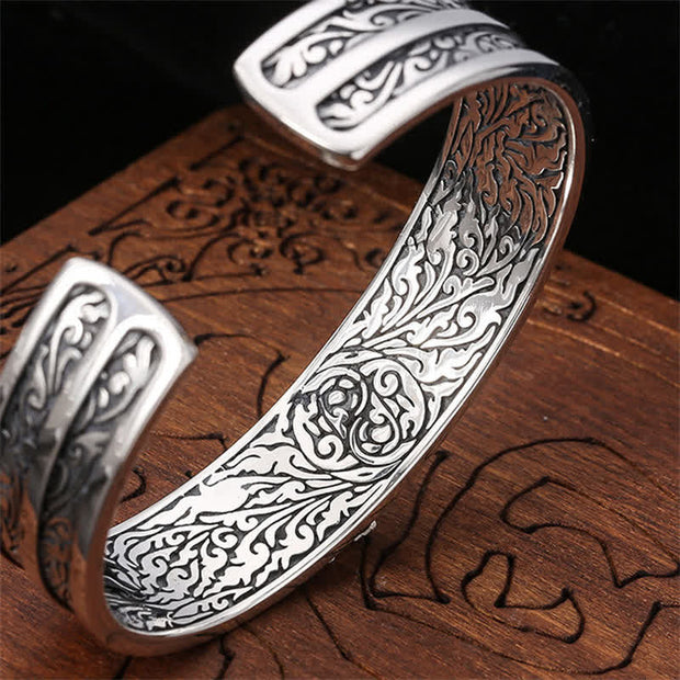 Buddha Stones 925 Sterling Silver Vajra Dorje Engraved Spiritual Power Bracelet Bangle