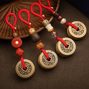Buddha Stones Feng Shui Five Emperor Coins Luck Bodhi Seed Money Wealth Keychain