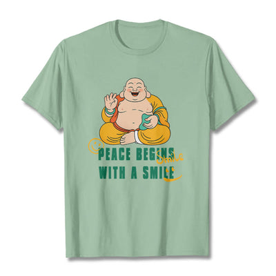 Buddha Stones Peace Begins With A Smile Tee T-shirt