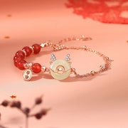 Buddha Stones 925 Sterling Silver Year of the Dragon Natural Red Agate Hetian Jade Peace Buckle Luck Success Bracelet (Extra 30% Off | USE CODE: FS30) Bracelet BS Red Agate(Confidence♥Calm)(Wrist Circumference 14-17cm)
