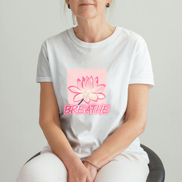 Buddha Stones BREATHE Pink Lotus Flower Tee T-shirt T-Shirts BS 1