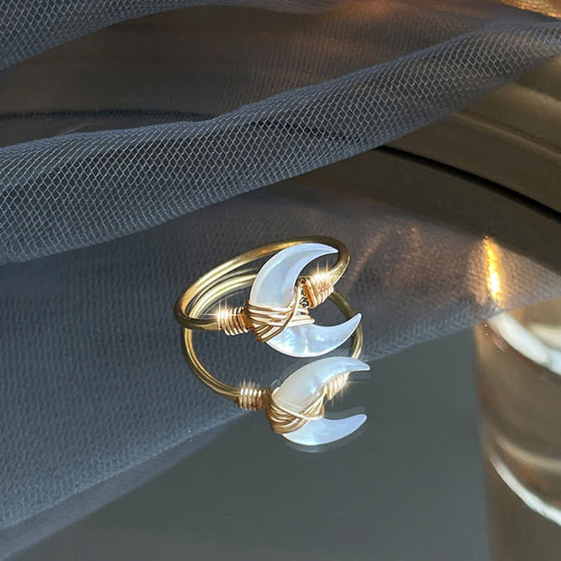 Buddha Stones Natural Tridacna Stone Moon 14K Gold Blessing Ring (Extra 30% Off | USE CODE: FS30) - image 2