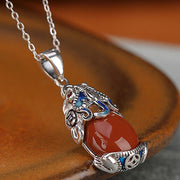 Buddha Stones 925 Sterling Silver Red Agate Copper Coins PiXiu Protection Ring Necklace Pendant Set Bracelet Necklaces & Pendants BS 3