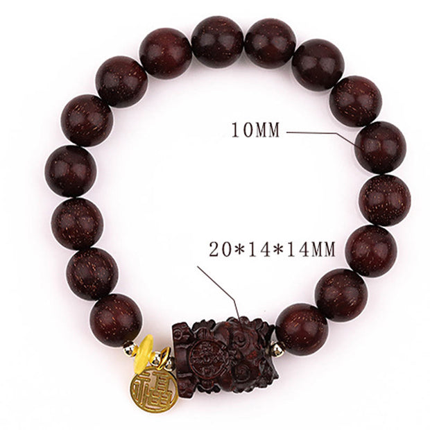 Buddha Stones Small Leaf Red Sandalwood Gold Swallower Calm Bracelet Bracelet BS 8
