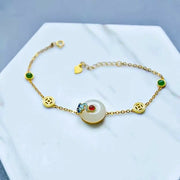 Buddha Stones White Jade Auspicious Cloud Fortune Bracelet Ring Earrings Necklace Bracelet BS 6