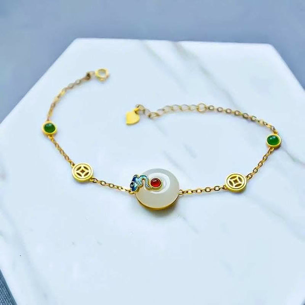 Buddha Stones White Jade Auspicious Cloud Fortune Bracelet Ring Earrings Necklace Bracelet BS 6