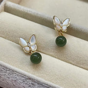 Buddha Stones Natural Cyan Jade Tridacna Stone Butterfly Bead Healing Necklace Pendant Ring Earrings Necklaces & Pendants BS Cyan Jade Butterfly Earrings