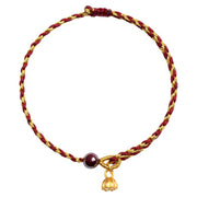 Buddha Stones Handcrafted Red Gold Rope Lotus Peace And Joy Charm Braid Bracelet Bracelet BS 6