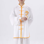 Buddha Stones Dragon Embroidered Qi Gong Zen Spiritual Practice Meditation Prayer Uniform Unisex Clothing Set