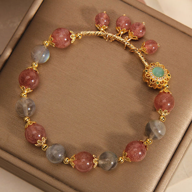 Buddha Stones Strawberry Quartz Moonstone Healing Tassel Charm Bracelet Bracelet BS 3